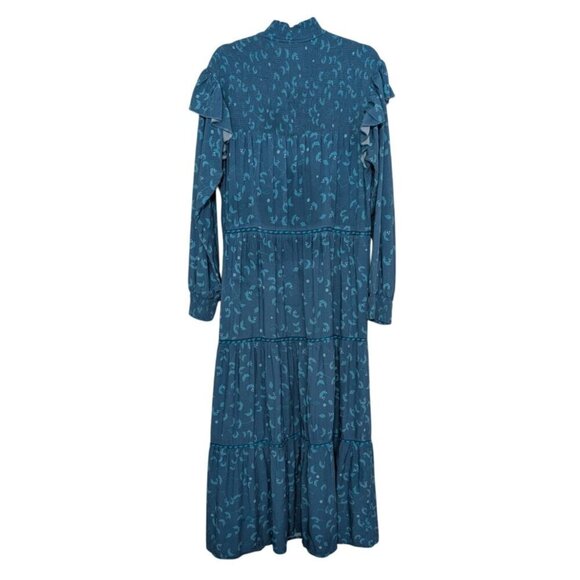 Anthropologie Bl^nk London Laura Tiered Dress Womens Size Large Blue Prairie - Picture 7 of 8